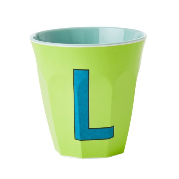 Rice Two Tone Lime Green Melamin Becher Buchstabe L