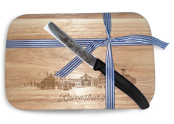 Vesper-Set Ravensburg Holzbrett groß mit Messer schwarz