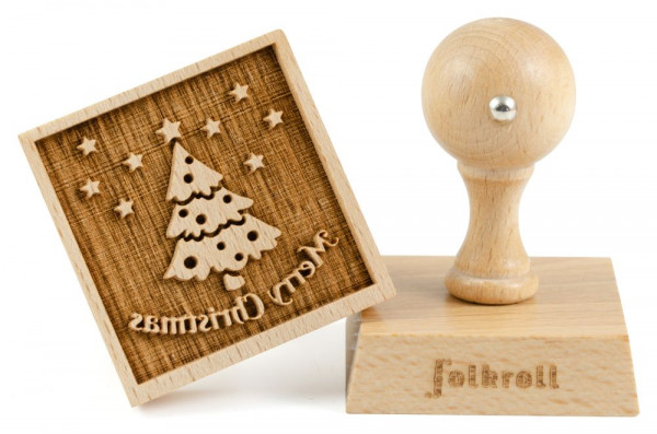 Folkroll Buchenholz Keks-Stempel Merry Christmas 55x55 mm